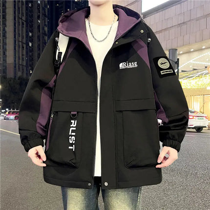 Men's Hooded Casual Jackets 2026 Spring Autumn Streetwear Windbreaker Loose Cargo Outdoor Coats Youth Daily Wear Tops Clothing