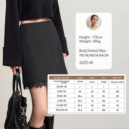 AMII Minimalist Mini Skirt 2025 Winter New Short Wool Warm Skirts For Women Patchwork Lace Casual Solid Clothing Ladies 12544125 PlatiNum