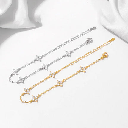 925 Silver Plated Four-leaf Flower Zircon Chain Necklace for Women Luxury Collar Charm Clover Necklaces 2025 Trend Jewelry PlatiNum
