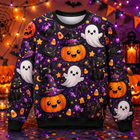 Fashion Castle Ghost Cat Pumpkin Graphic Halloween Sweatshirts Trendy Holiday Wear Long Sleeve Sweater Loose Breathable Pullover