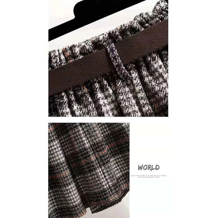 Korean Women Fashion Leisure Plaid Woolen Skirt Autumn Winter New High Waist Mid-Long Irregular Wool Skirts Femme Large Size 4XL PlatiNum