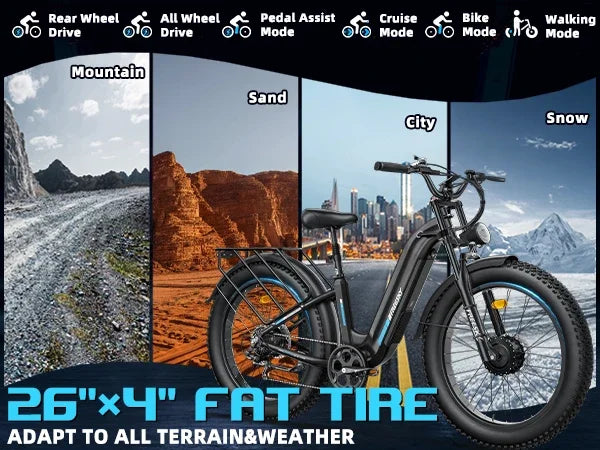 Bicicletta Elettrica FREESKY 540 per Adulti, 2000W, 26 Pollici, Batteria al Litio 48V23A, Pneumatici Larghi da Montagna, E-Bike ad Alta Velocità