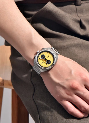 Orologio da Uomo PAGANI DESIGN con Quadrante Giallo, Cronografo al Quarzo, Movimento Giapponese VK63, Vetro Zaffiro, Impermeabile, Novità 2026