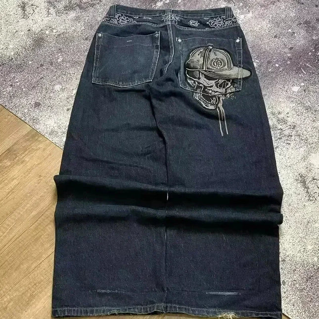 Jeans Oversize Y2K con Stampa Geometrica e Fiori di Ciliegio, Stile Harajuku, Pantaloni Larghi Casual da Donna