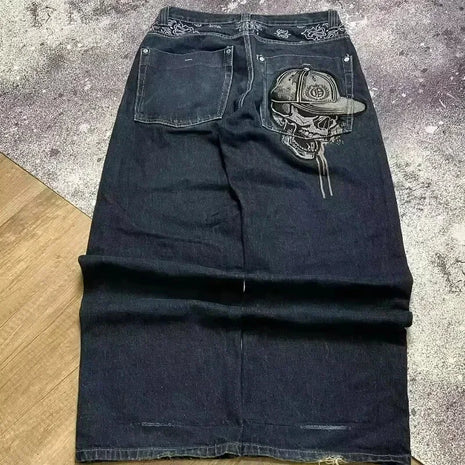 Jeans Oversize Y2K con Stampa Geometrica e Fiori di Ciliegio, Stile Harajuku, Pantaloni Larghi Casual da Donna