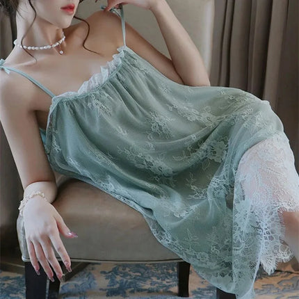 Plus Size Lingerie Babydoll in pizzo Chemise Camicia da notte Camicia da notte in rete Indumenti da notte Slip Camicia da notte Regali di San Valentino per le donne