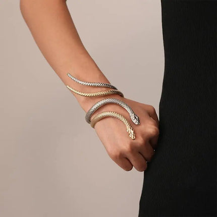 Offerta Speciale: Set di 2 Bracciali e Anelli a Forma di Serpente Punk, Bracciali Apribili a Spirale e Anelli per Dita, Gioielli per Mani Unisex platinumshop