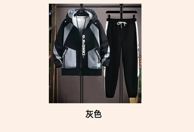 Casual 2-Piece Men's Sets Spring Autumn Streetwear Hooded Jackets & Jogger Tracksuits Outdoor Coats And Drawstring Pant Clothing