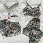 Set da 4 pezzi pigiameria da donna in raso di seta pigiama Set estivo con scollo a v cinturino da notte pigiama Homewear Fox Animal Flower Print Clothes