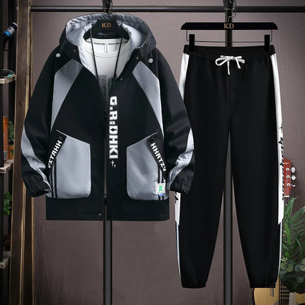 Casual 2-Piece Men's Sets Spring Autumn Streetwear Hooded Jackets & Jogger Tracksuits Outdoor Coats And Drawstring Pant Clothing