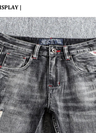 Italian Style Fashion Men Jeans Retro Gray Elastic Slim Fit Ripped Jeans Men Trousers Vintage Designer Casual Denim Pants Hombre PlatiNum