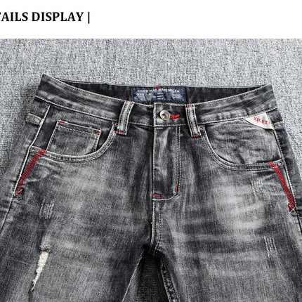 Italian Style Fashion Men Jeans Retro Gray Elastic Slim Fit Ripped Jeans Men Trousers Vintage Designer Casual Denim Pants Hombre PlatiNum