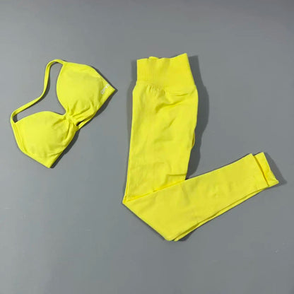 Yoga Gym Set 2 Piece Women Strappy Yoga Bra Top Workout Scrunch Shorts Sports Suit Fitness Clothes Seamless Yoga