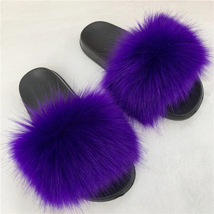 Fluffy Slippers for Women Soft Faux Fur Women's Summer Slippers Stylish Open Toe Sandals Comfy Fuzzy Indoor Outdoor Beach Shoes