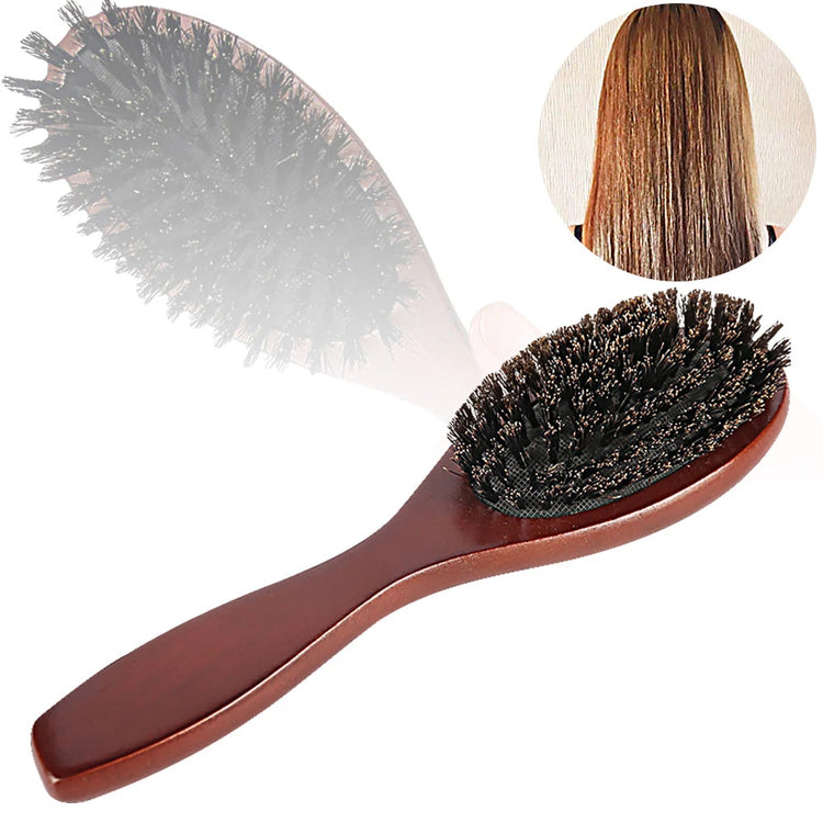 Natural Boar Bristle Brush Comb Anti-Static Oval Hairdressing Hair Styly Comb Wood Woman Hairbrush 2027