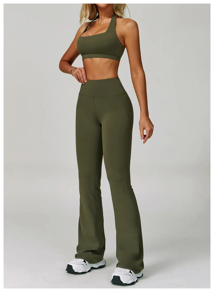 Flared Leggings Women's Wide-leg Pants High Waisted Hip lifting Yoga Pants Quick Drying Running Exercise Fitness Bell bottoms PlatiNum