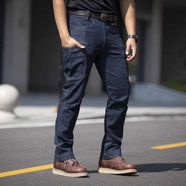 Men's Tactical Jeans Military Denim Cargo Pants Multi-pocket Elastic Casual  Work Trousers Outdoor Combat Training Hiking Pants