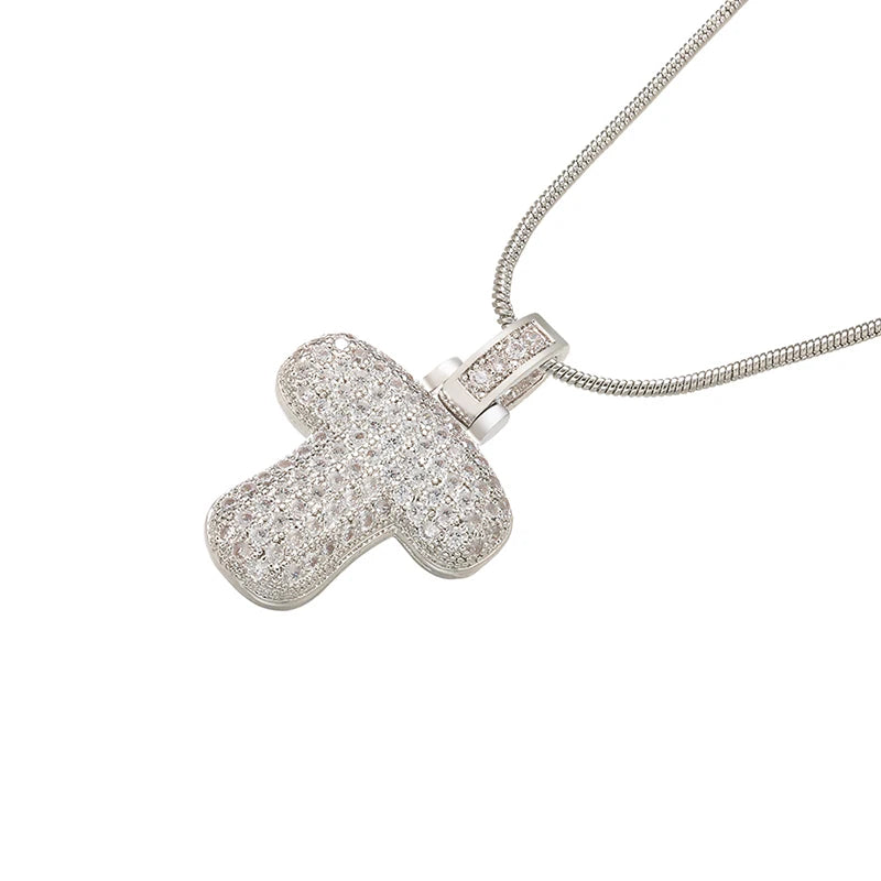 ZHUKOU Colore argento Bubble lettere iniziali collane 26 lettere pendenti collane per le donne Ottone CZ Gioielli all'ingrosso VL34