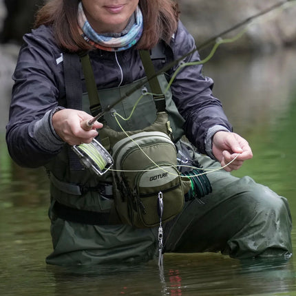 Goture 100% Polyester Fly Fishing Bag, Ultra-Light Chest Bag with Multiple Pockets, Fishing Accessory Bag, Outdoor Shoulder Bag