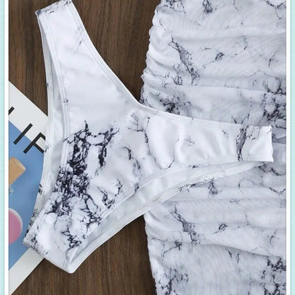 3 pezzi perizoma Bikini con gonna marmo texture costume da bagno donna costume da bagno Set costumi da bagno femminili abbigliamento da spiaggia nuoto estate platinumshop