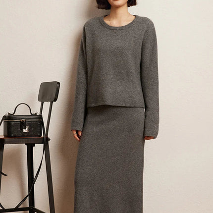Luxury 100% Cashmere Mid-Calf Pencil Skirt Simple Basic Style Women Solid Color Autumn Winter High Waist Slimming Knitted Skirt PlatiNum