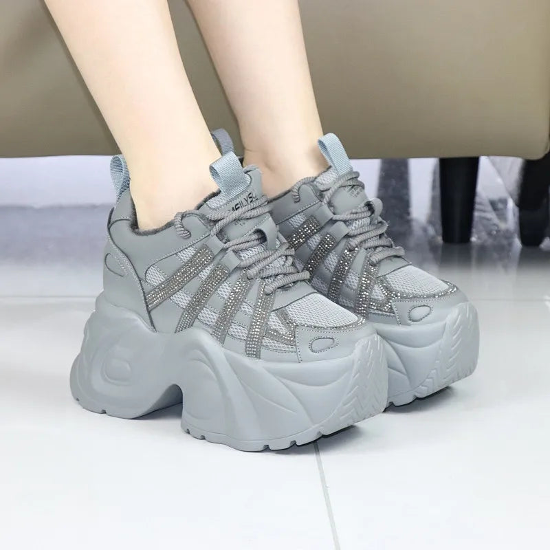 Women's 12cm Invisible Heel Winter Boots - Thick 10cm Fleece-Lined Sneakers Warm Cotton Shoes for Cold Weather Snow boots