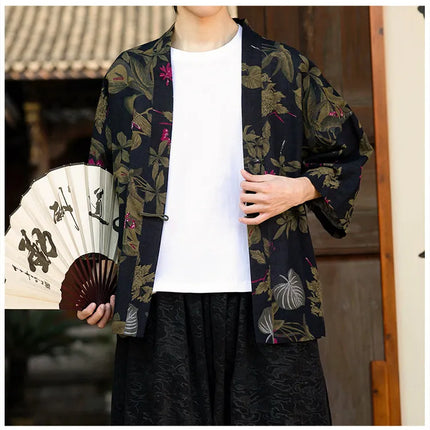 Camicie in Lino Stile Etnico con Stampa Yukata per Uomo e Donna, Abbigliamento Asiatico, Kimono Giapponese Harajuku, Camicie Retrò da Uomo