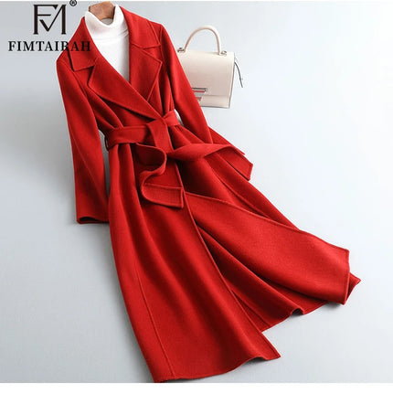 Fimtairah 100% Wool Coat women's Autumn/Winter   coat women's mid-length over the knee   slim   wo new double-sided