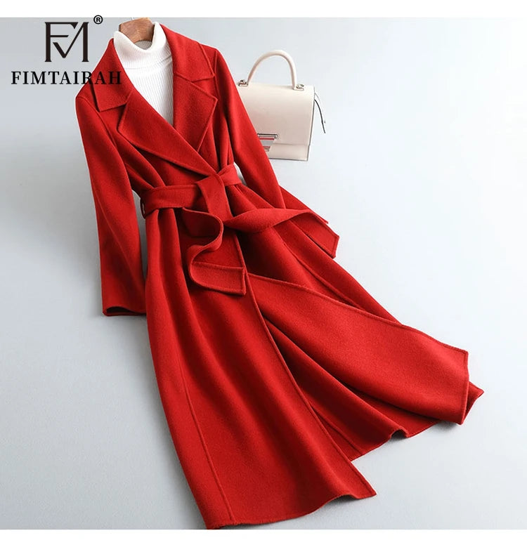 Fimtairah 100% Wool Coat women's Autumn/Winter   coat women's mid-length over the knee   slim   wo new double-sided