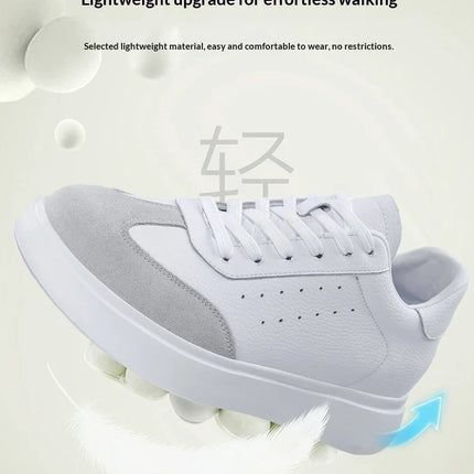Men 7CM Invisible Height Increasing Sneakers Comfortable Breathable Leather Casual Elevator Shoes Lace Up Thick Sole Sport Shoes