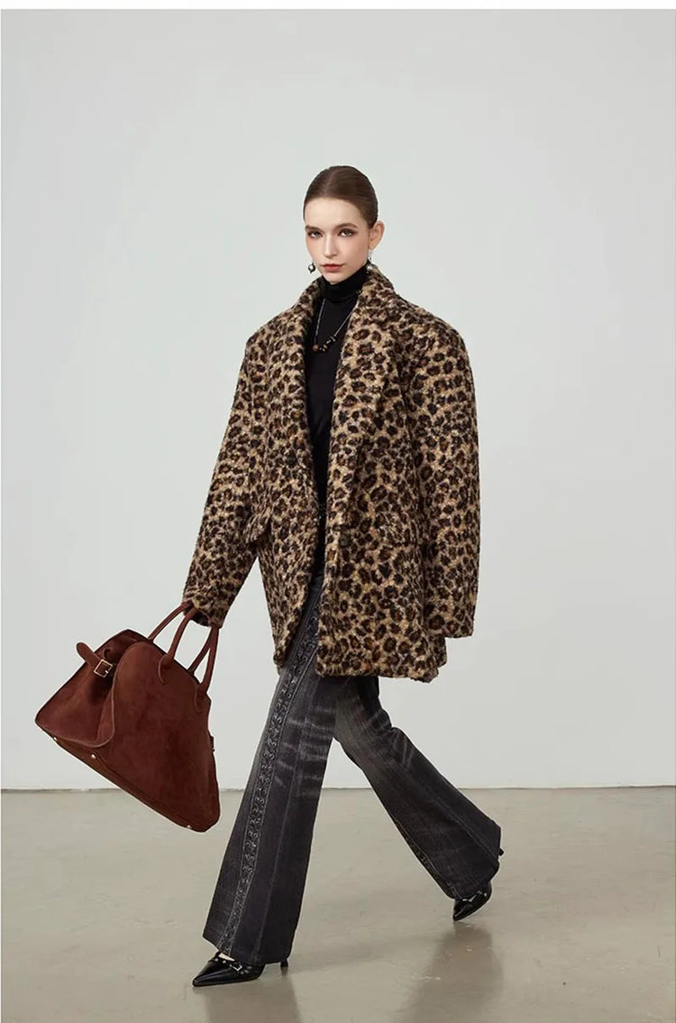 ZADORIN High Street Elegant Leopard Suit Faux Fur Jacket Long Cool Double Faced Faux Fur Coat Woman Autumn Winter Clothes Coats