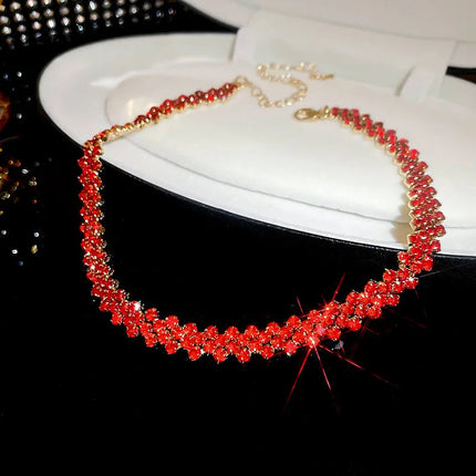Luxury Shiny Full Rhinestone Choker Necklace for Women Personalized Geometric Crystal Necklaces Wedding Jewelry Party Gifts PlatiNum