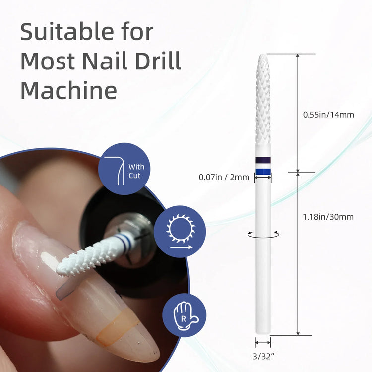 HYTOOS 2mm Under Nail Cleaner Composite Ceramic Nail Drill Bits High Hardness White Pro E-file Bit for Cuticle Clean Gel Removal