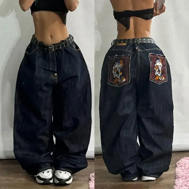 Streetwear New Fashion Loose Jeans with Oversize Print Y2K Harajuku Vintage Pop Gothic High Waist Wide Leg Pants