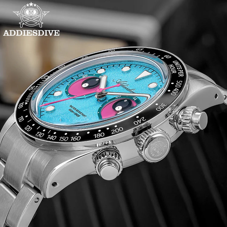 ADDIESDIVE New Men Watch AD2557 Luxury Chronograph VK64 Quartz Wristwatch Ceramic Bezel Luminous Dive 100m Waterproof 40mm Watch