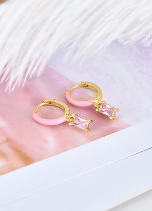Lussuosa geometria 925 orecchio in argento sterling Ago rosa serie zircone orecchini a cerchio pendenti dolce moda regali di gioielli da sposa platinumshop