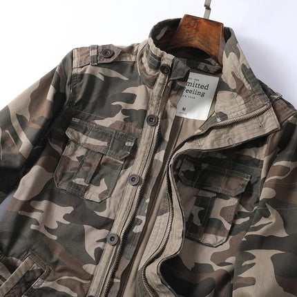 Vintage Style Men's Autumn Casual Jacket Tactical Camouflage Coat Stand Collar Outdoor Jacket Spring Outerwear