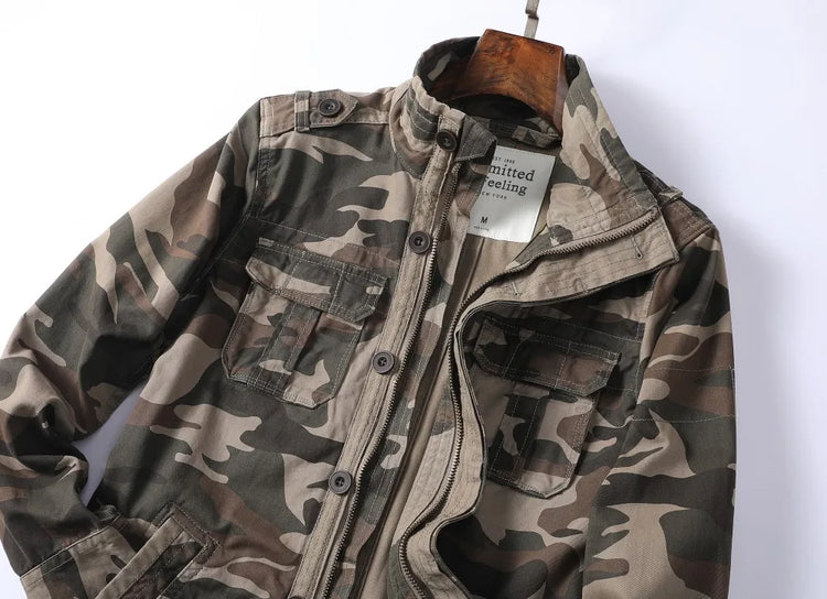 Vintage Style Men's Autumn Casual Jacket Tactical Camouflage Coat Stand Collar Outdoor Jacket Spring Outerwear