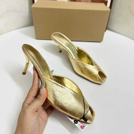 Sexy Gold High Heel Sandals for Woman Open Toe Slingback Stiletto Heels Party Shoes Wedding Evening Dress Sandals Ankle Strap PlatiNum