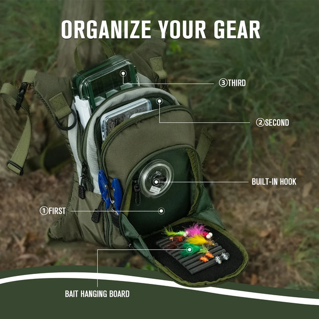 Goture 100% Polyester Fly Fishing Bag, Ultra-Light Chest Bag with Multiple Pockets, Fishing Accessory Bag, Outdoor Shoulder Bag