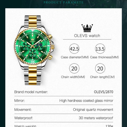 OLEVS Orologi da uomo Orologio di lusso delle migliori marche da uomo Cronografo originale impermeabile in acciaio inossidabile Fasi lunari Data Quadrante Rota platinumshop