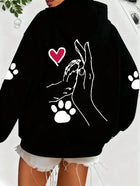 Ladies' Casual and Elegant Polyester Hoodie with Dog and Heart-Shaped Paw Prints, Hoodie, Animal Pattern