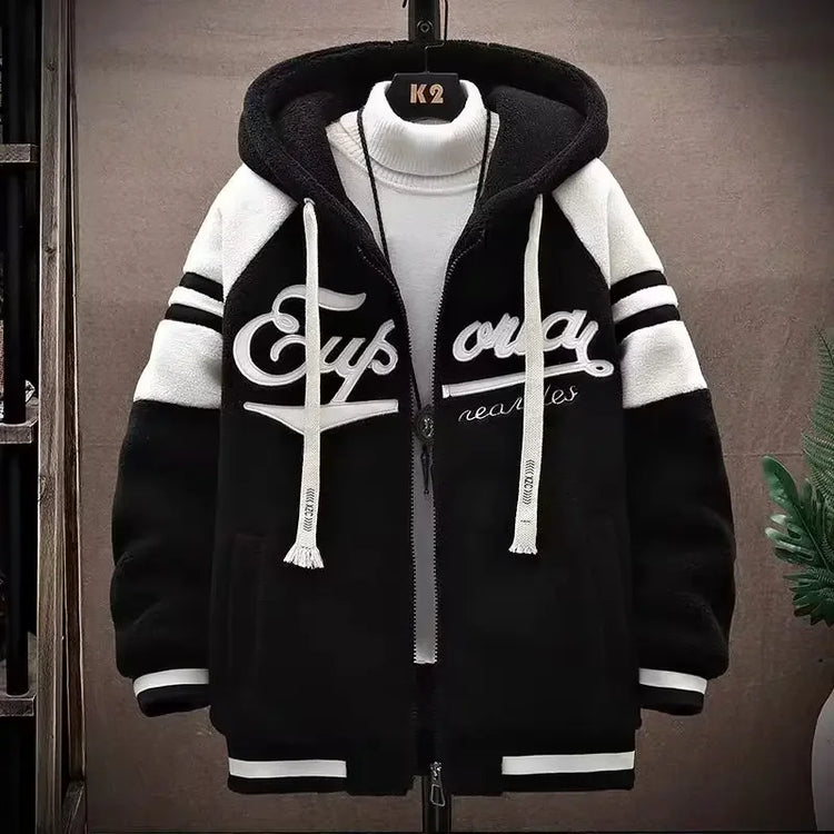 2023 Men's Hooded Jackets Japan Fashion Streetwear Harajuku Coats Men Autumn Winter Men Clothing Wool Jackets Embroidery Jacket