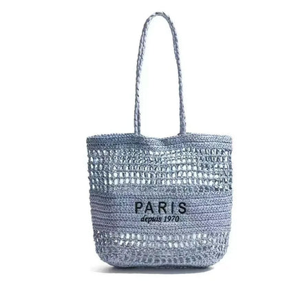 Hylhexyr Women's Letter Embroidered Shoulder Bag Woven Straw Bag Large Capacity Empty Holiday Beach Bags
