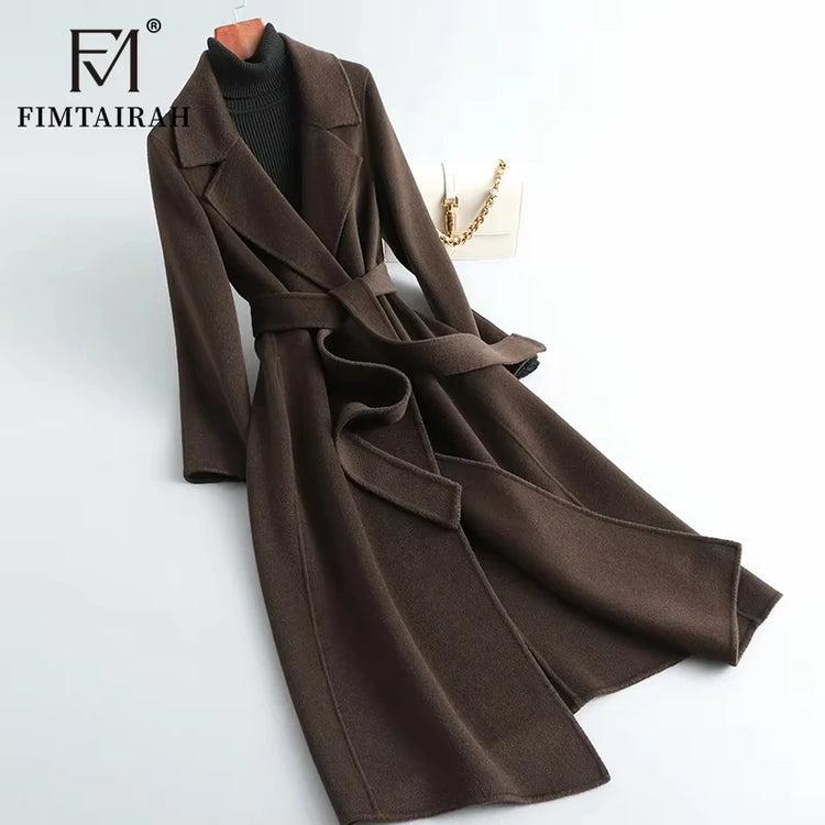 Fimtairah 100% Wool Coat women's Autumn/Winter   coat women's mid-length over the knee   slim   wo new double-sided