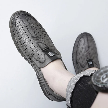 Scarpe estive in pelle traforata bianca scarpe Slip on da uomo in vera pelle scarpe Casual comode da uomo mocassini comodi da uomo