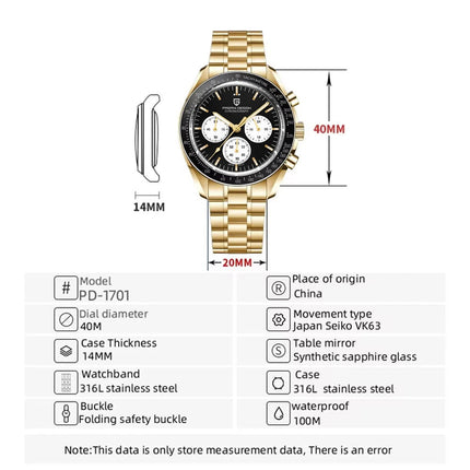 Nuovo Orologio da Uomo PAGANI DESIGN Golden Moon 2026, Orologio al Quarzo di Lusso, Cronografo Sportivo, Vetro Zaffiro AR, Impermeabile, Regalo platinumshop