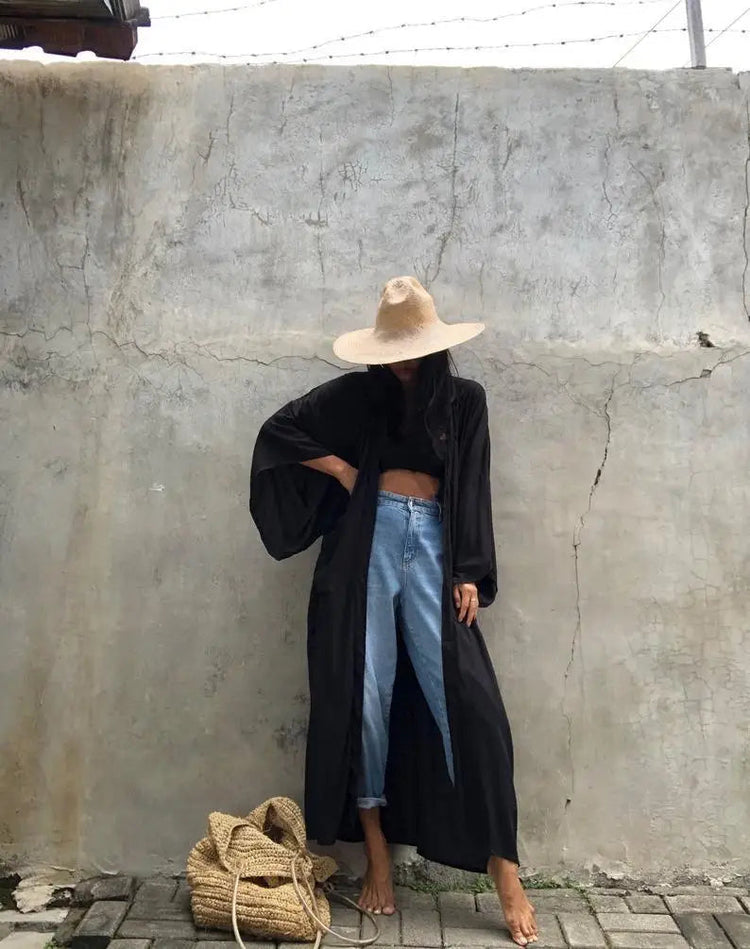 Solid Beach Cover Up Women Self Belted Wrap Kimono Dress Costume da bagno 2025 New Robe Summer Beachwear Fornitura in fabbrica platinumshop