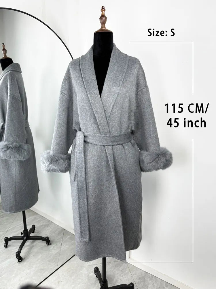 Tossy Fox Fur Wool Overcoat Women's Short Coat Office Lady Elegant Double-sided Woolen Coat 2025 New Cardigan Jackets Loose Wool