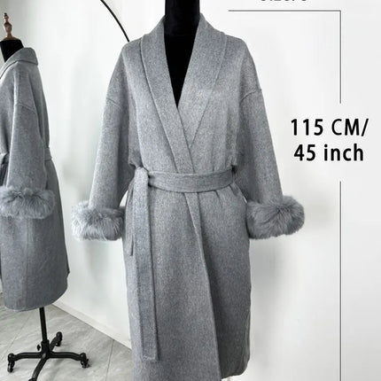 Tossy Fox Fur Wool Overcoat Women's Short Coat Office Lady Elegant Double-sided Woolen Coat 2025 New Cardigan Jackets Loose Wool
